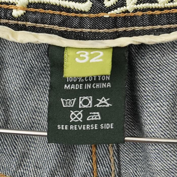 W32 エコーアンリミテッド ポケットロゴ刺繍 バギーショートパンツ デニム 青