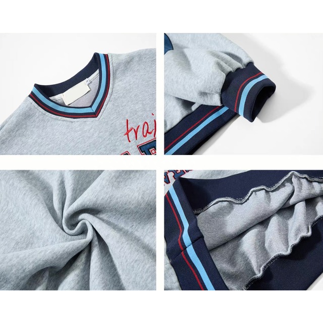 logo denim patch V-neck sweatshirt　ロゴデニムパッチVネックスウェットシャツ　J1699