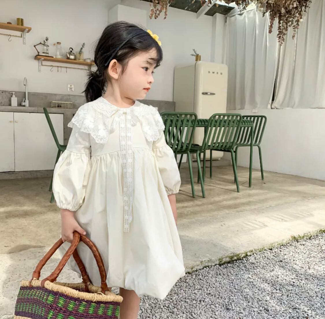 ホワイトレース襟ワンピース》》》》海外子供服 2021ss 春夏 キッズ