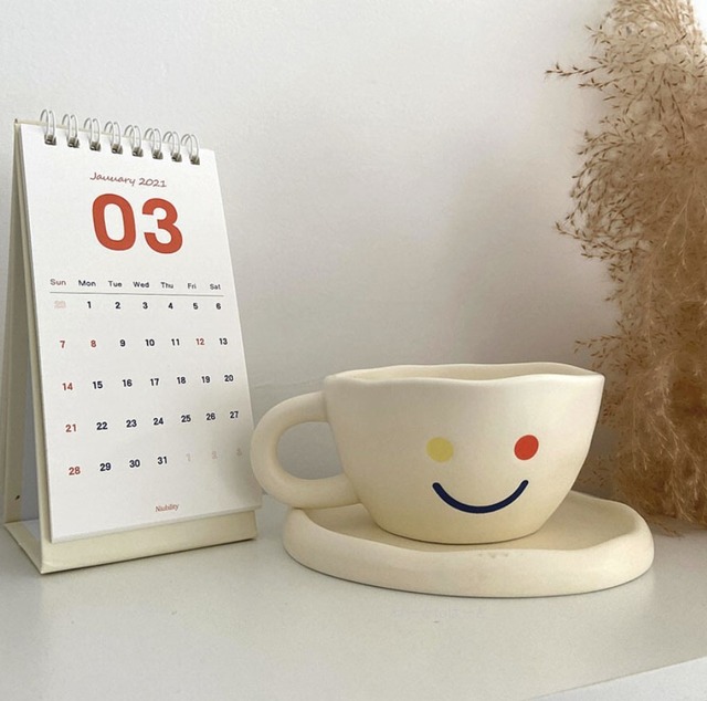 【お取り寄せ】★2点セット★ マグカップ 笑顔 コーヒーカップ 韓国風 コーヒーカップ ソーサー セットアップ