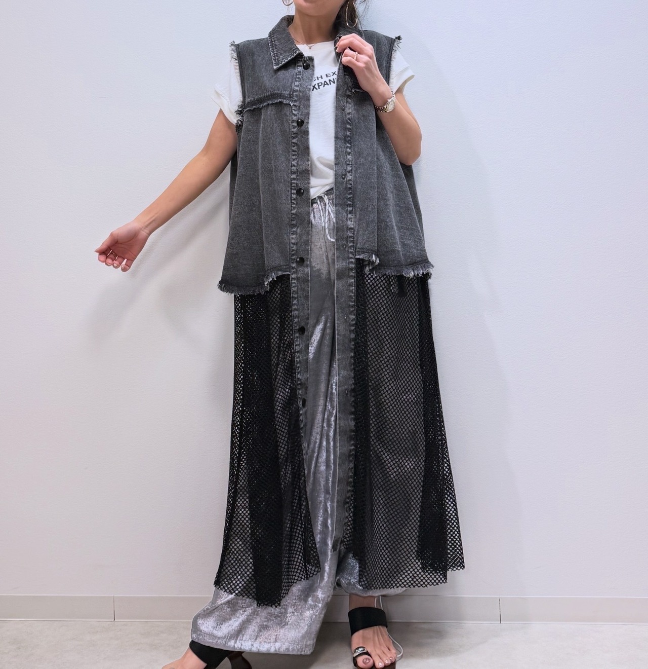 ミカーレミカーレ MICALLEMICALLE デニムメッシュドッキングベスト
