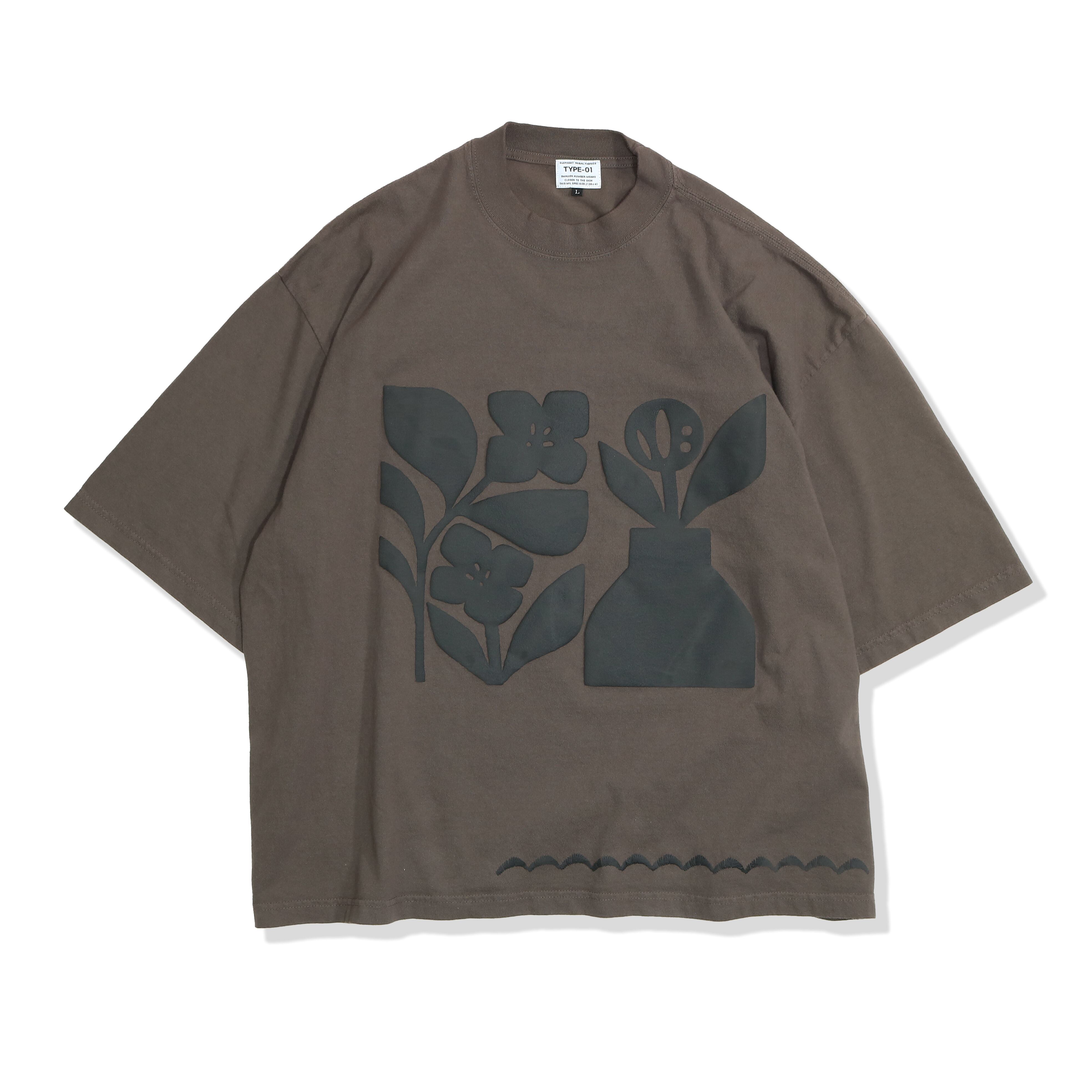 elephant TRIBAL fabrics エレファブ 】凸凹Flower T BROWN | delhezi