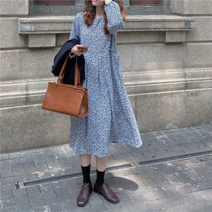 スプリングスタンダードフローラルウェストドレス レトロ 春物 花柄 モンロー97062175869