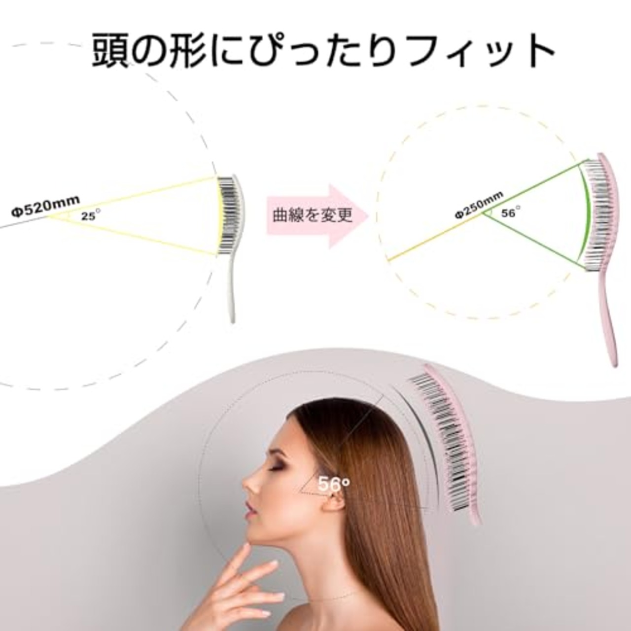 AIMIKE Hemp-Relax デタングリングブラシ もつれ解消 ヘアブラシ 環境にやさしい 絡まないブラシ 頭にフィット ウェット＆ドライブラシ サラサラ髪 スケルトンブラシ お手入れ簡単 濡れた髪用ブラシ ツヤ出し ピンク