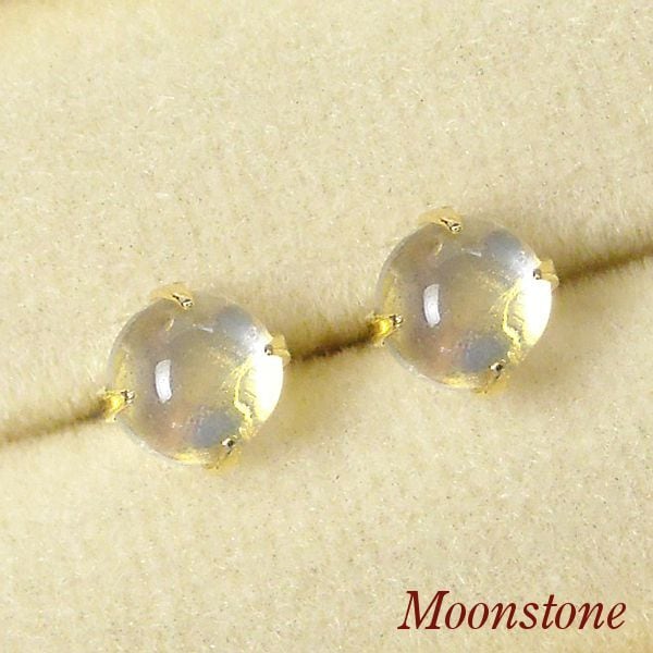 ムーンストーン ピアス 18k k18 カボションカット 天然石 6月