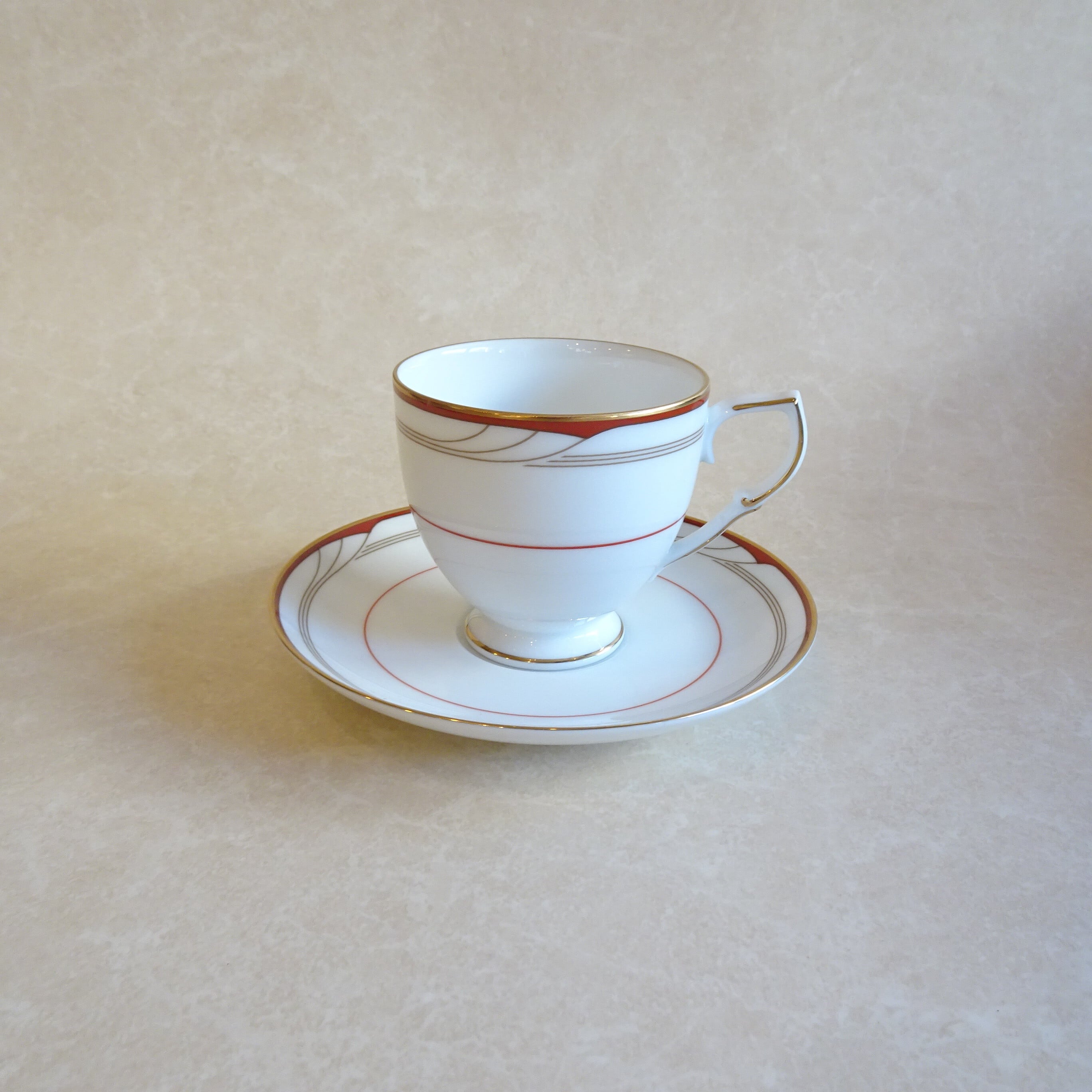 ノリタケ 朱色とゴールドラインのカップ＆ソーサー 2客セット | 純喫茶