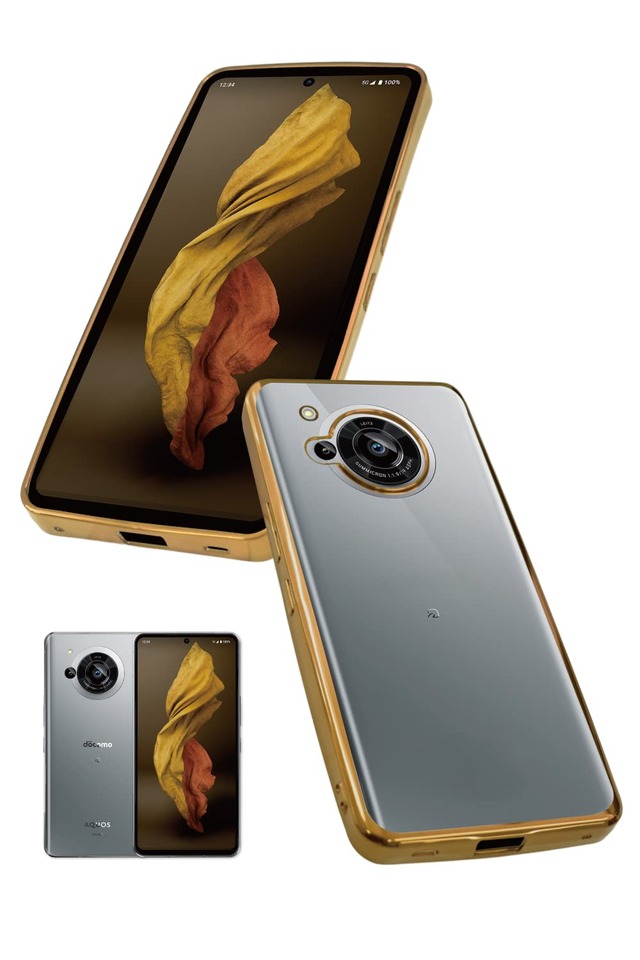 シズカウィル AQUOS R7 用 クリアケース SH-52C 用 A202SH 用 ケース カバー サイドメッキ加工 クリア ケース ゴールド×クリア 1個入り