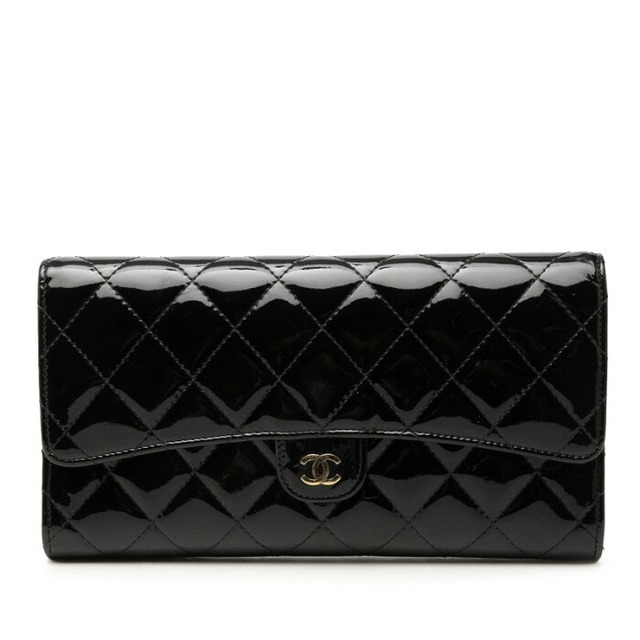 シャネル マトラッセ ココマーク 長財布 ブラック パテントレザー レディース CHANEL 【中古】