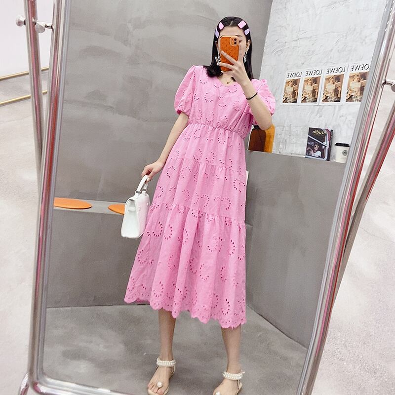 サマーウェストVネックロングドレス 大きめサイズ 夏物 ミックスインファッション39441244585