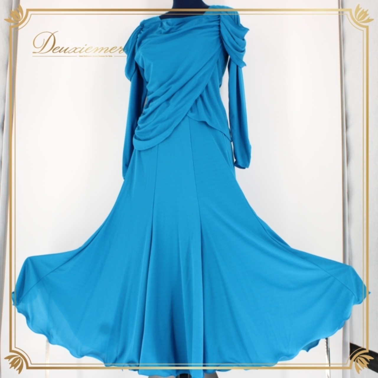 社交ダンス 衣装 スタンダード 上下セット ツーピース パーティ衣装 女性用 レディース オールシーズン 青 ブルー系 Sanline サンリーヌ 有名ブランド 日本製 セットアップ 色鮮やか シンプルデザイン 高品質 ポリエステル製 フォーマルダンス 舞台衣装 社交ダンス衣装 レディースファッション 伸縮性 ウエストゴム おしゃれ 大人向け ダンスパーティー おすすめ