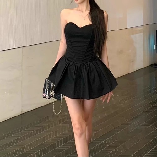 【2点セット】2色／ハートネックベアトップ＋フレアスカート ・11582