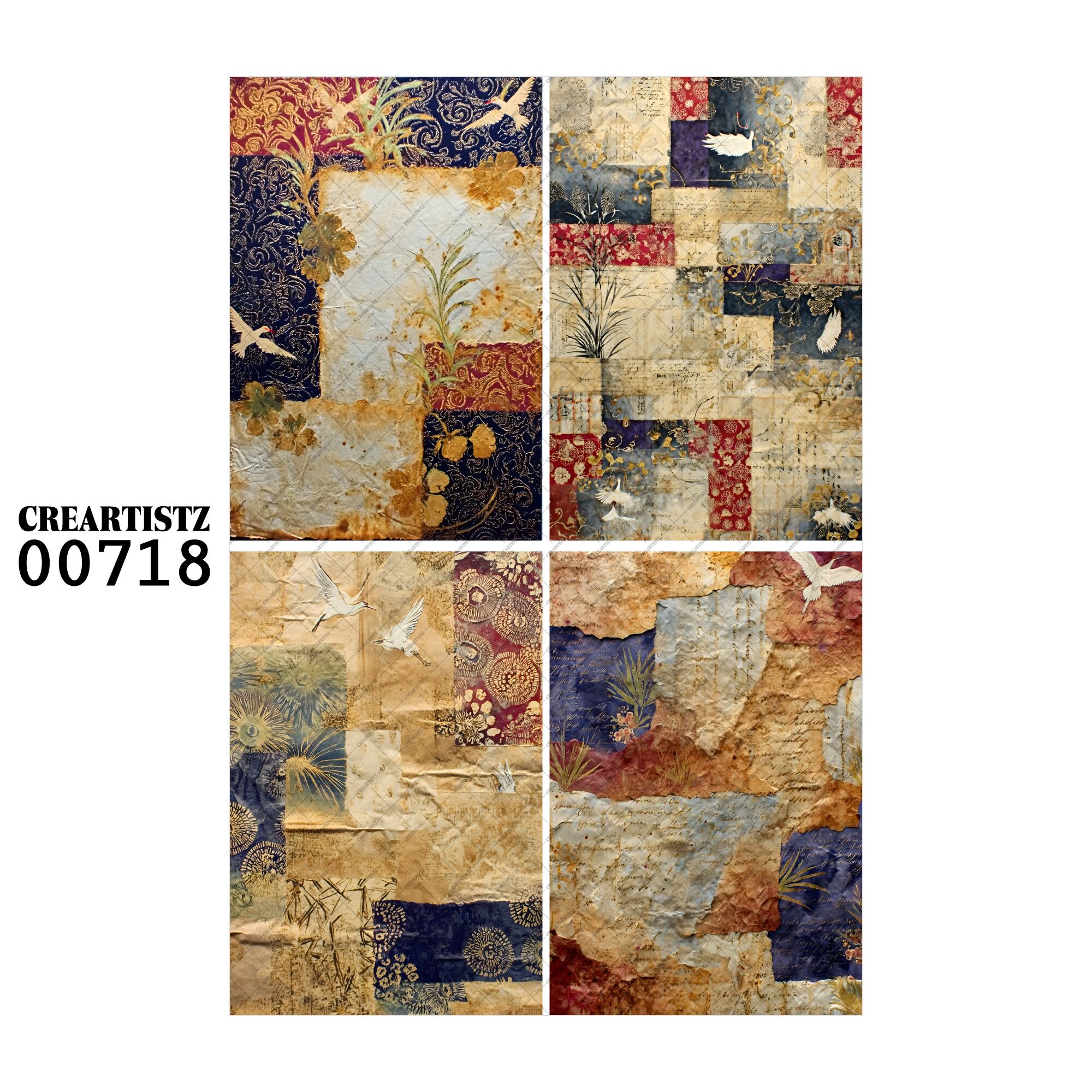 00718 背景 コラージュ素材 オリジナル 12枚セット (4種類×3枚) ペーパー/ステッカー CREARTISTZ