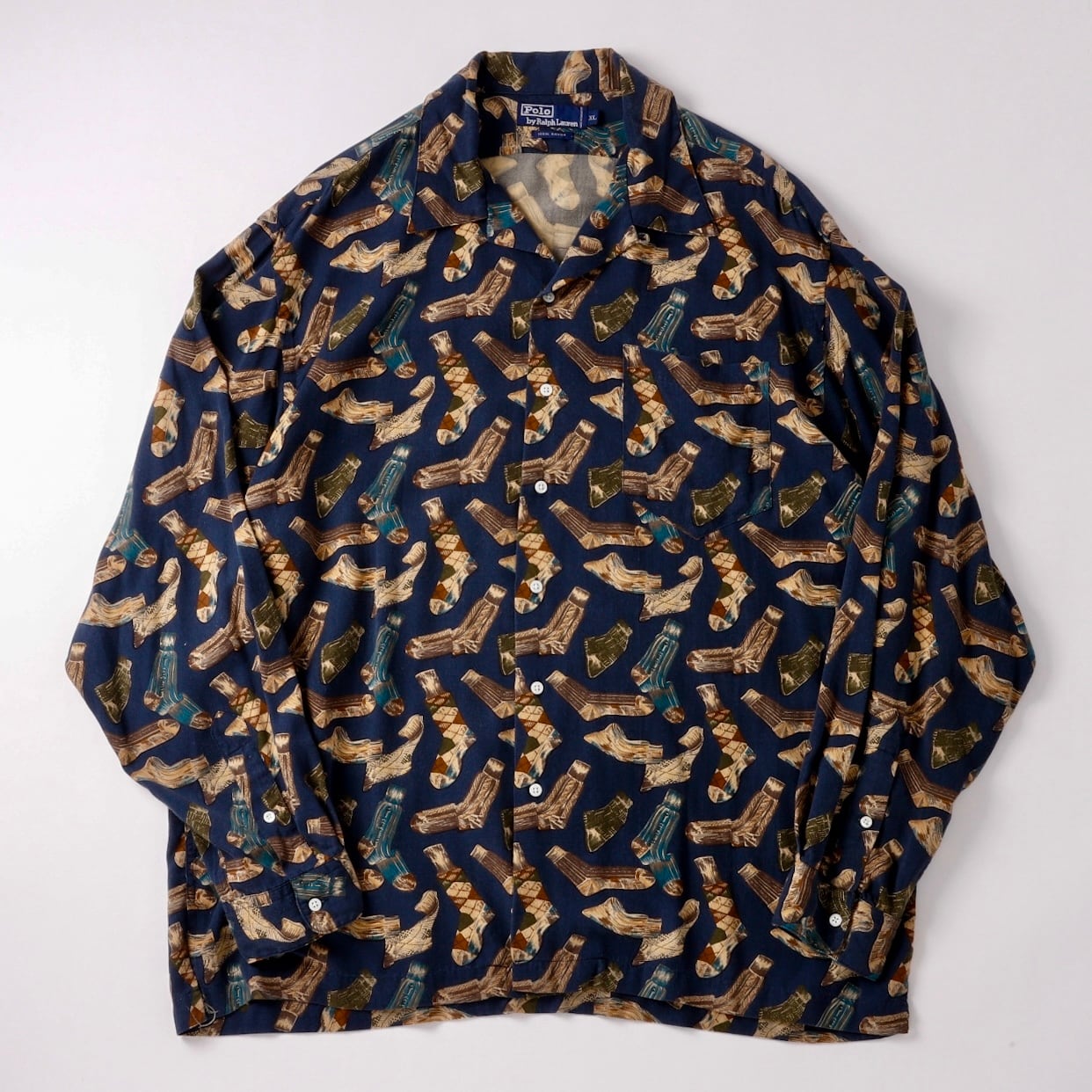 極美品】90s Ralph Lauren special rayon open collar shirt big size