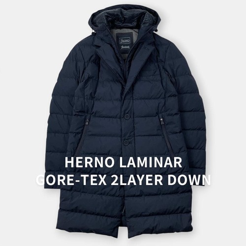 HERNO LAMINAR ヘルノ ラミナー GORE-TEX ゴアテックス 2レイヤー フーデッド チェスター ダウンコート ダウンジャケット PI141UL ネイビー アウター / J&NREUSE メンズ アウター