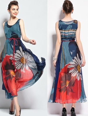 ★送料無料★11号☆ラウンドネックシフォンロング丈のワンピ(OPN6178)