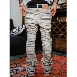 【DRIP6894】TGF Dirty Wash Ink Spray Distressed Stacked Flare Denim Pants