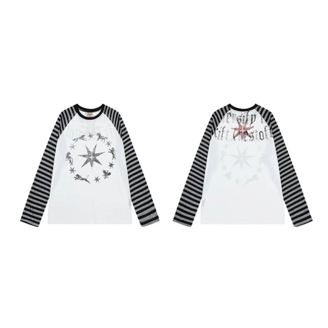 スターアニマルグラフィックボーダーラグランTシャツ 1col   R02534
