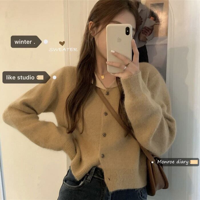 セーター カーディガンジャケット オータムウィンタースタンダードルーズショートニットトップス レトロ 秋物 冬物 モンロー68804782510