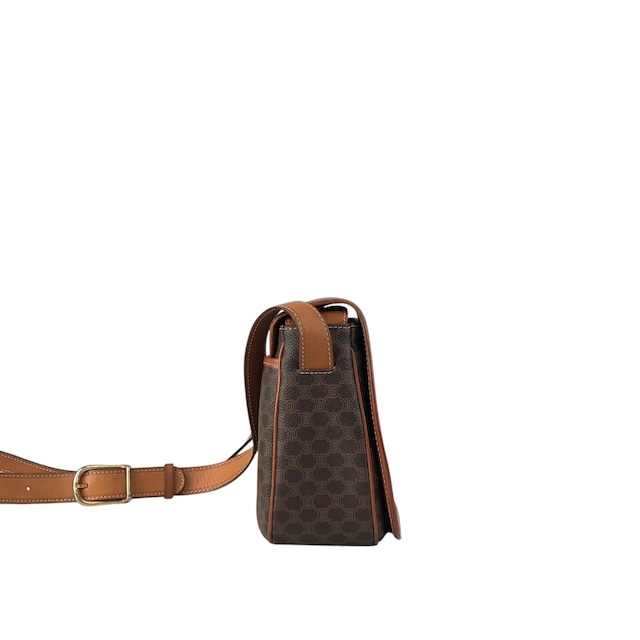 CELINE セリーヌ ショルダーバッグ ブラウン マカダム ブラゾン型押し PVC レザー フラップ vintage ヴィンテージ オールド 6pmbjw