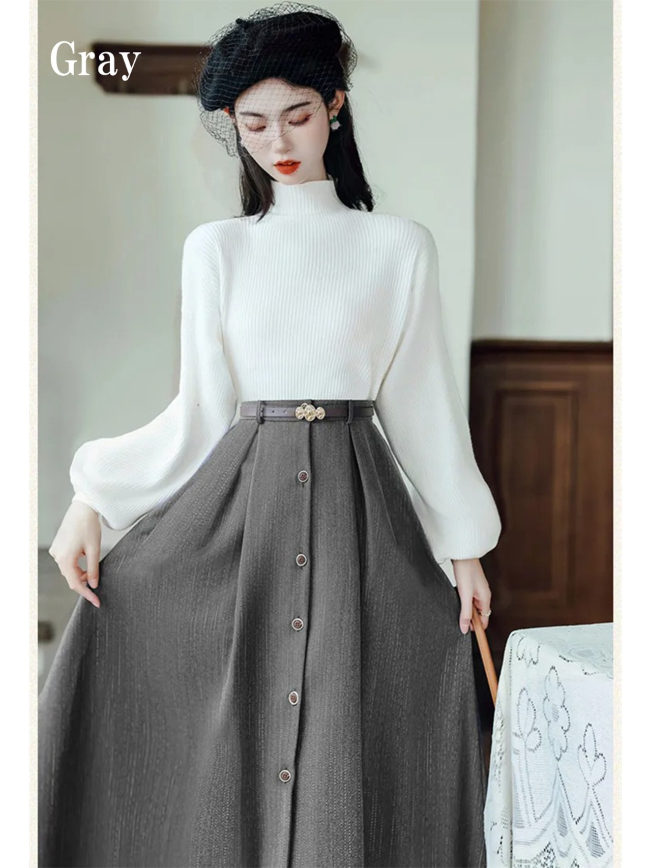 【0220】Vintage Lantern Long Sleeve 2 Piece Set