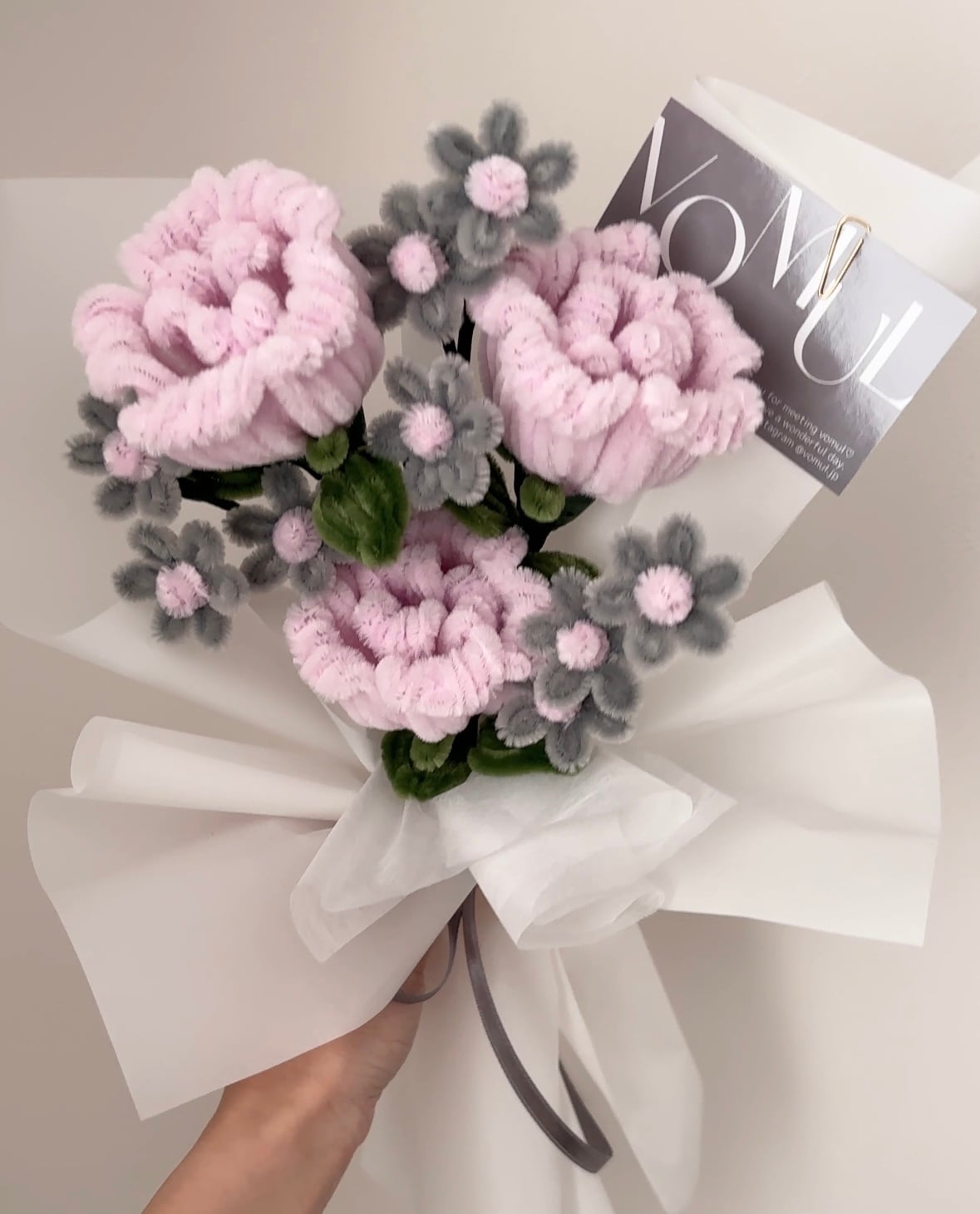 pink×gray M bouquet【モールフラワー6本】 | VOMUL