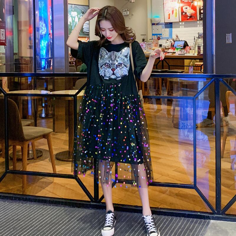 【新作】【送料無料】 マタニティドレス2020夏の新しいネットヤーン漫画ルーズドレスファッション年齢削減ミドル丈マタニティドレス-アリババ サマー 夏物 expec235924312088