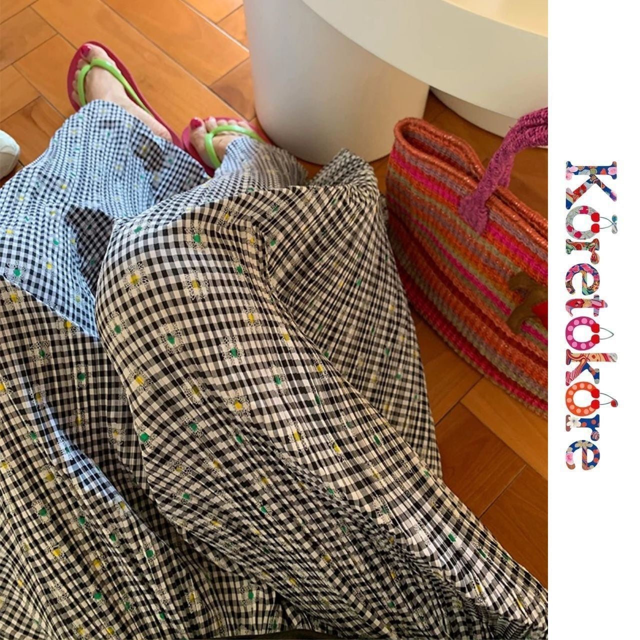 Gingham Check Wide Pants A1199