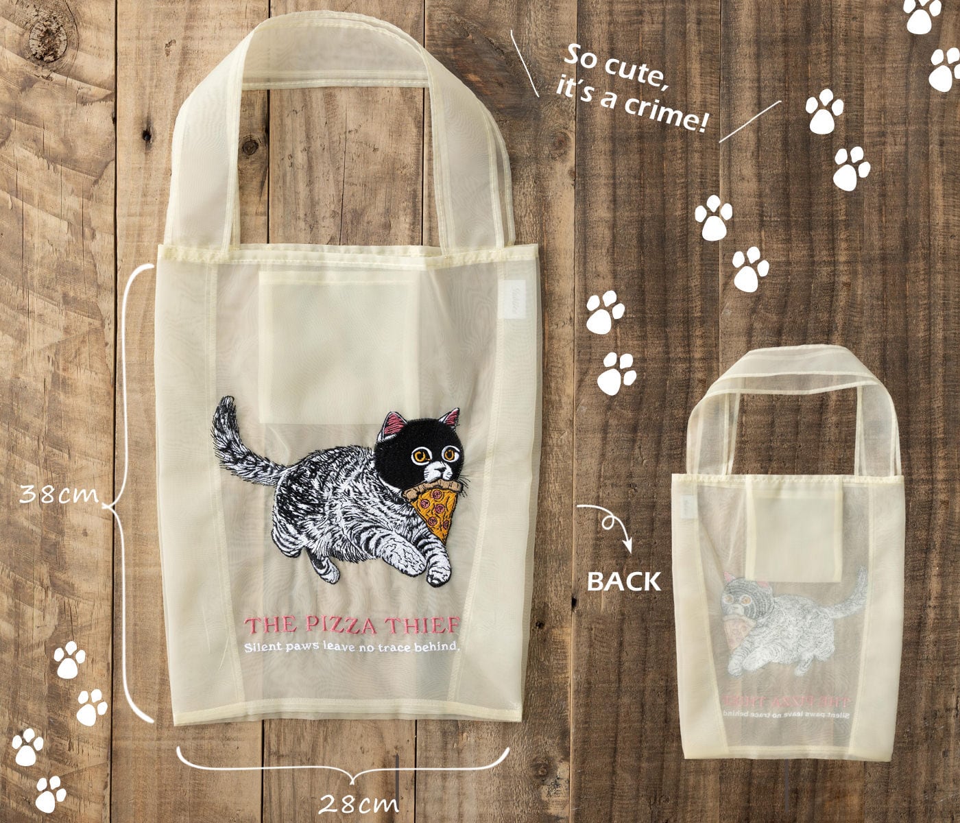 犬猫デザイン オーガンジー 刺繍エコトートバッグ | Jubilee