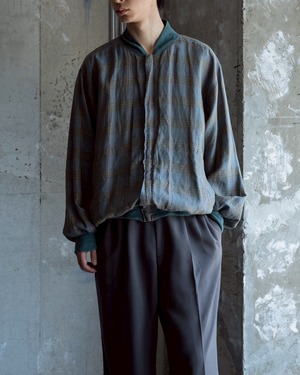 all linen plaid bomber jacket / smoky color / hidden zipper