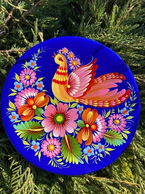 ペトリキウカ塗り　木製プレート（ティモシェンコ作）14cm