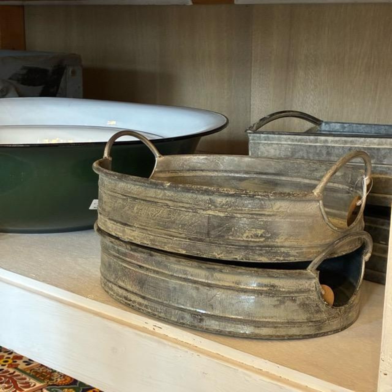 Tinplate oval tray ブリキ楕円トレイ　オーバル　ガーデニング　庭　植物　観葉植物