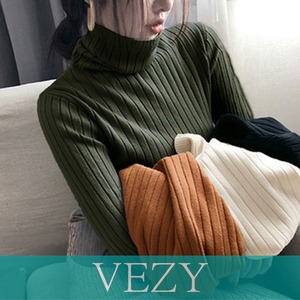 リブ ニットトップス タートルネック ニットソー 着やせニット 細見 おしゃれ 長袖ニット ハイネック セーター 無地 シンプル 秋冬 ニット トップス セーター VEZY ベジー ItemNo.【14418014】