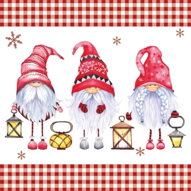 【ti-flair】バラ売り2枚 ランチサイズ ペーパーナプキン Scandinavian Gnomes レッドxホワイト