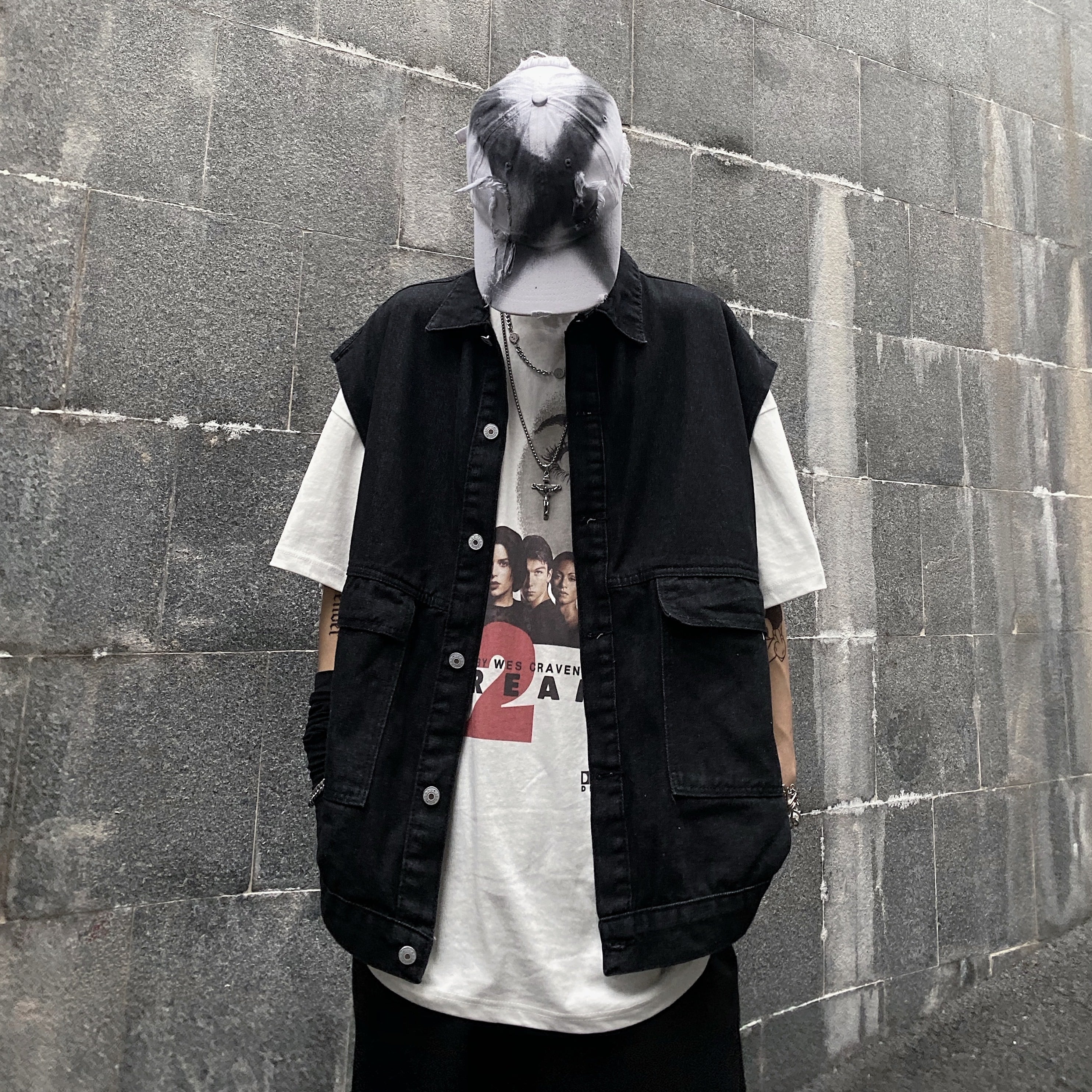 送料無料】KOREA ルーズベストノースリーブジャケット メンズ