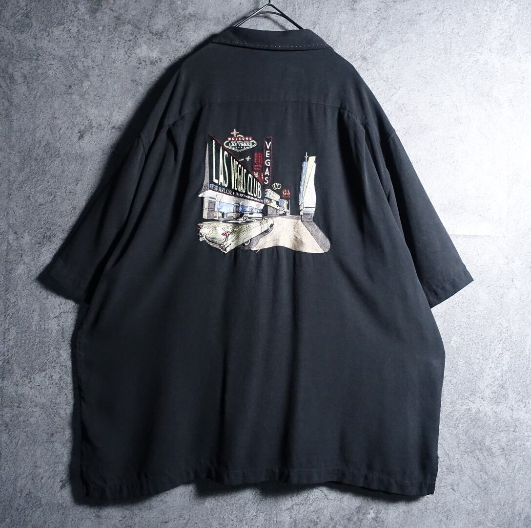 “Nat Nast” Black Las Vegas Motif Design Silk Shirt