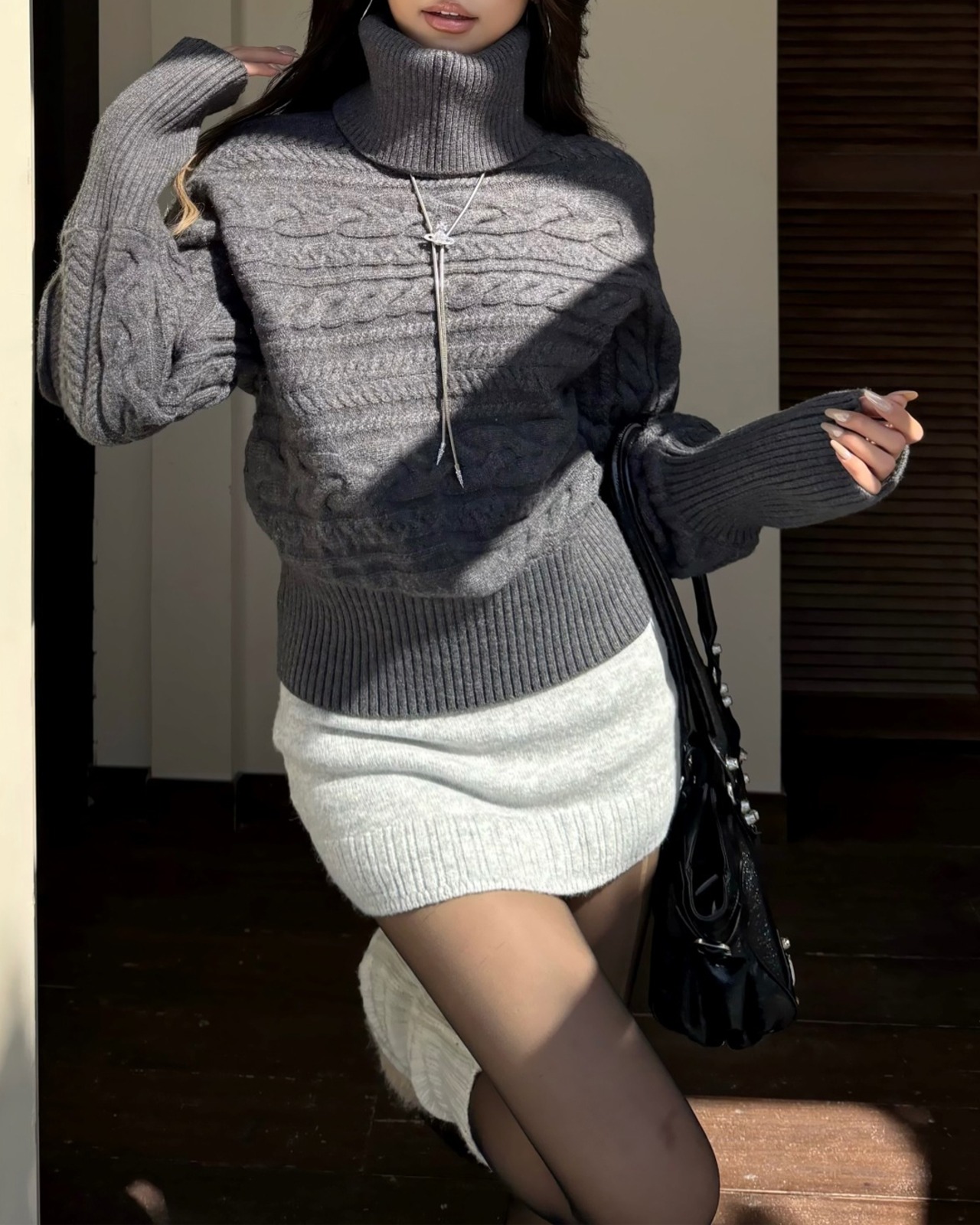 ハイネックケーブルショート丈ニット 3color A0769 - 10