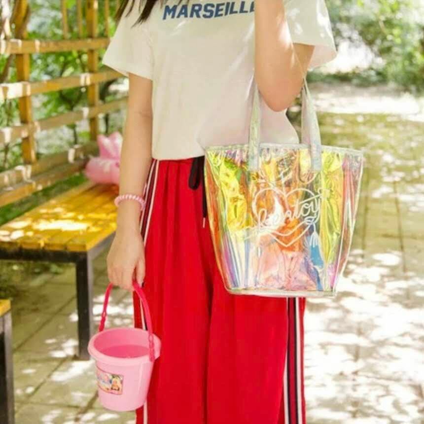 PVCロゴ入りバッグ クリアバッグ ビーチバッグ オーロラビニールバッグ