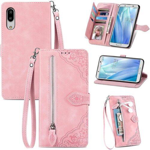 for AQUOS sense3 doo SH-02M/au SHV45 SHV48 Softbank/Android One S7/SH-M12/ AQUOS sense3 lite/AQUOS sense3 basic ケース 手帳型 ビジネスフリップノートレザーケースシンプルなレトロなファッション携帯ケース防水と汚れた携帯ケース多機能財布収納付きスタンド携帯シェルPUレザー保護カバー耐久性のある摩擦 ピンク 1976