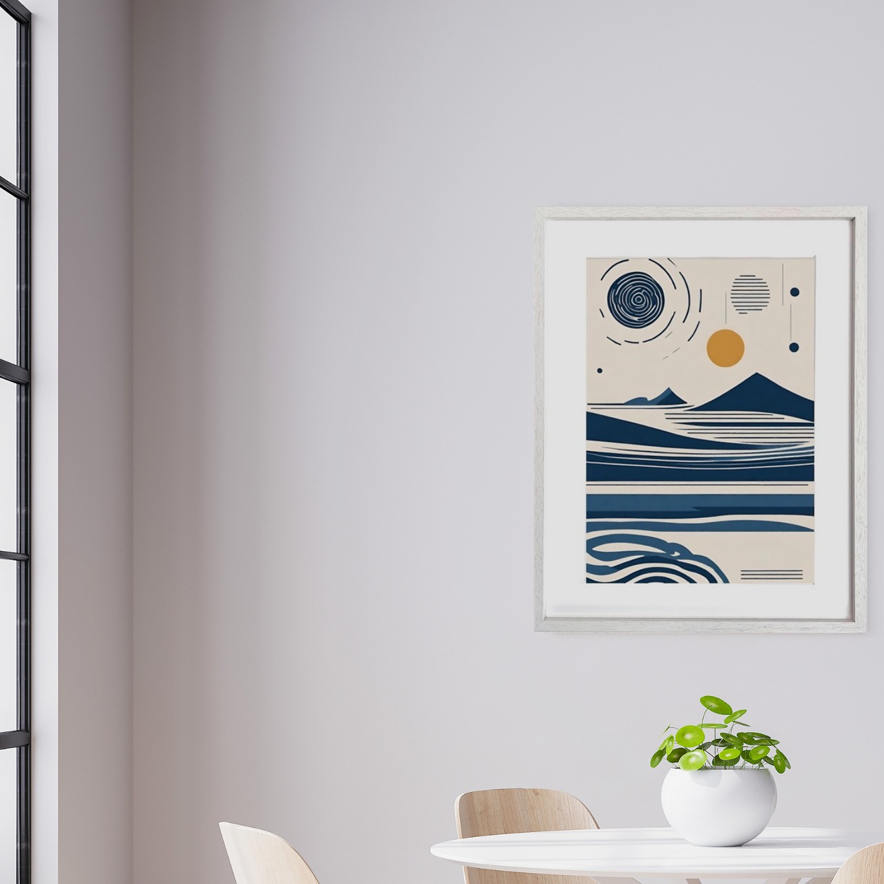 June｜幾何学構成で描くモダンオーシャンアートポスター｜洗練されたブルートーンが映える上品インテリアA2ポスター