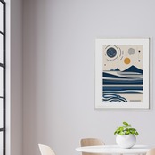 June｜幾何学構成で描くモダンオーシャンアートポスター｜洗練されたブルートーンが映える上品インテリアA2ポスター