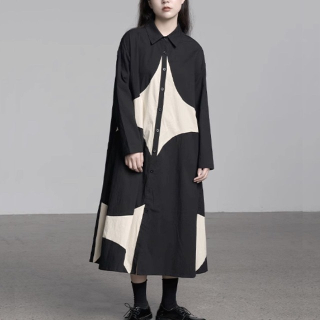 Contrast bicolor shirt dress C0611