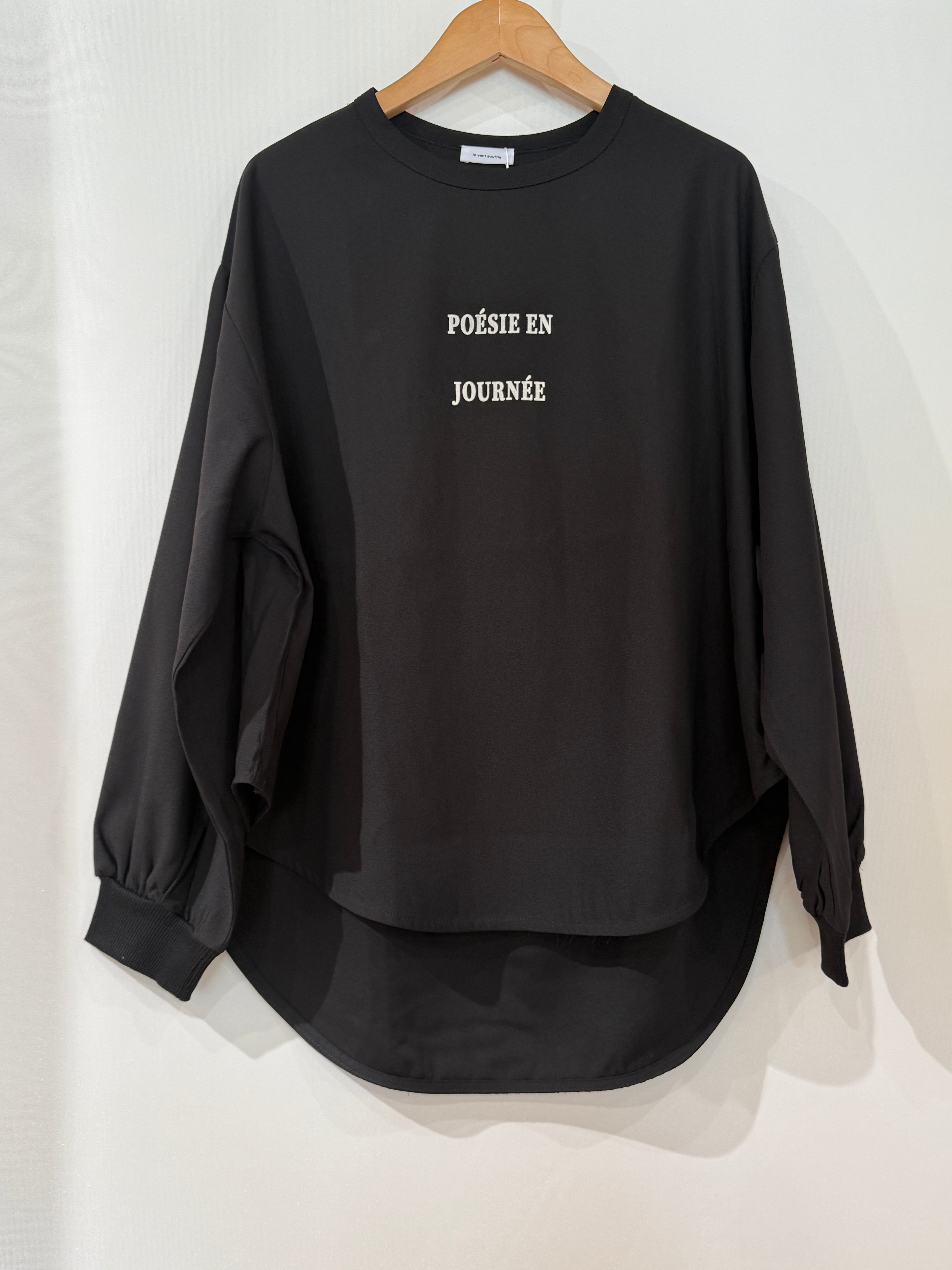 le vent souffle/ドライジョーゼットラウンドヘムブラウスT ブラック