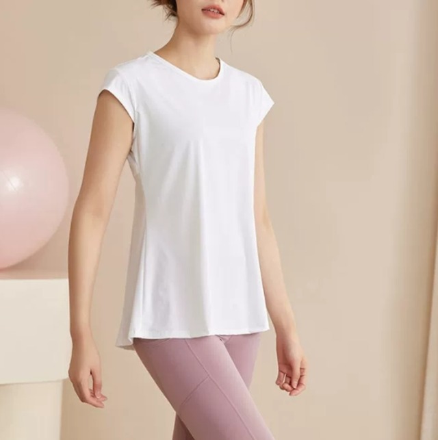 ウエストギャザー Aライン 半袖 Tシャツ　4カラー　00169