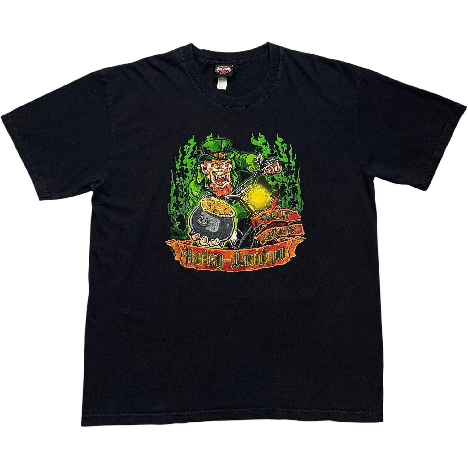 《XXL》Harley-Davidson ハーレーダビッドソン Tシャツ レプラコーン フロントプリント バックプリント ブラック no.10112