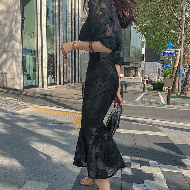 新品　ワンピース　韓国ファッション　人気柄　大きいサイズ　ブラック　3XL