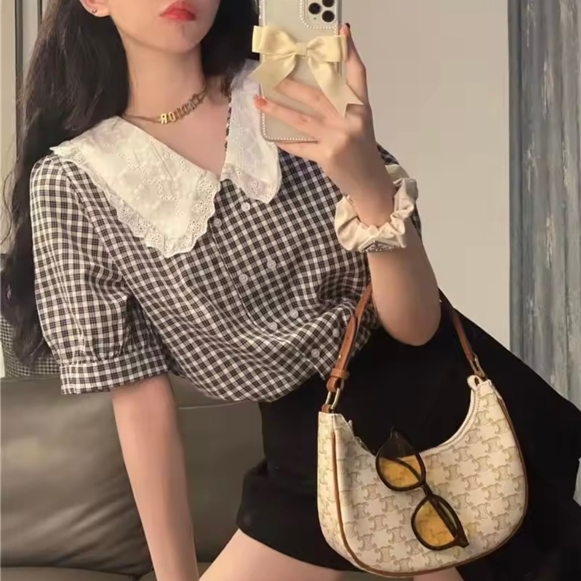 フレンチシックブロックチェックシャツ