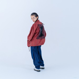 TAPE EMBROIDERY BEAR CHECKED COACH JACKET / WOMEN