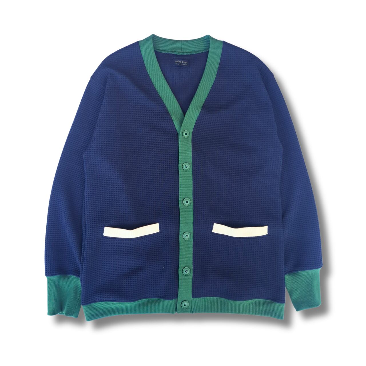 MODEM DESIGN - heavy waffle cardigan (navy/green)
