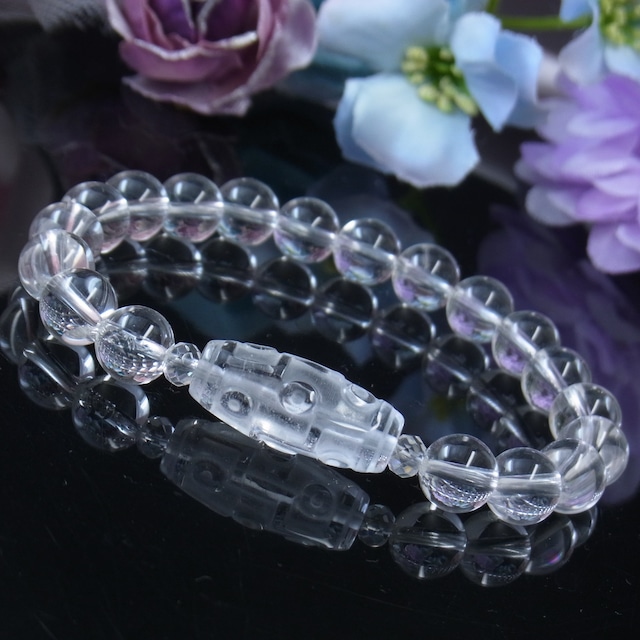 シックにキメて★チベット天珠/九眼天珠 お守り 運気上昇 天然水晶  凄いパワーの 天然石ブレスレット ストーン I81