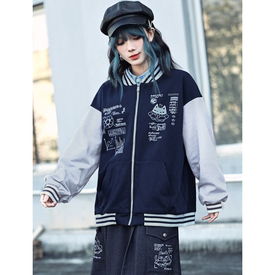 サイバーパンク スタジャン単品 グラフィックプリント｜ネイビー